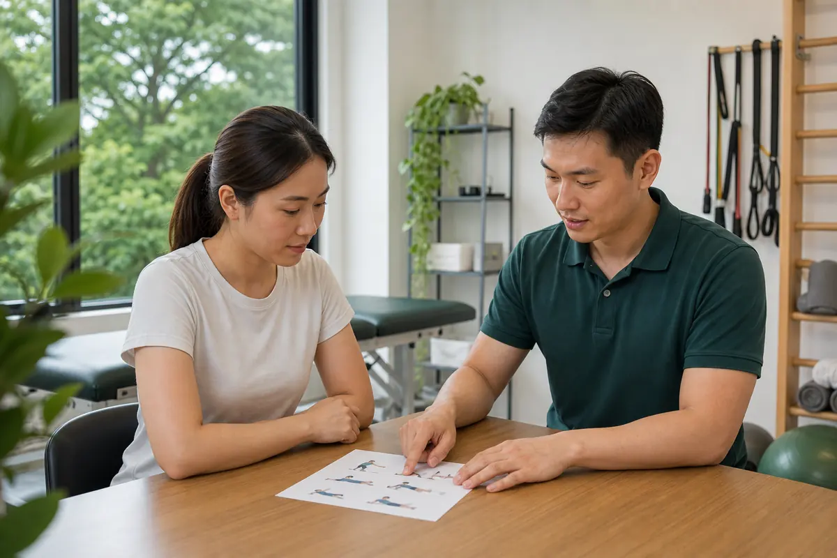 A physiotherapist discussing a movement plan with a patient